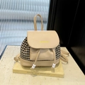 Mini-Rucksack aus beigem PU-Leder und Hahnentrittmuster mit gelbem Logo-Aufdruck - Khaki Hahnentritt