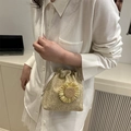 Sac seau en paille avec fleur de tournesol et bandoulière tressée pour l'été - Khaki Avec Jaune