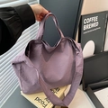 Purple pleated nylon tote bag with wide strap for casual daily use and commuting - Purple