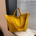 Bright yellow nylon large capacity tote bag with dual straps for versatile shoulder carrying - Yellow
