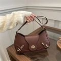 Vintage brown underarm bag with matte synthetic leather and gold twist-lock closure - Brown