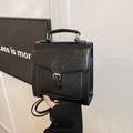 Retro black oil wax leather backpack with silver buckle and top handle for women - Black Without Pendant