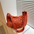 Borsa tote in velluto a coste arancione con ricamo e mini pochette per il tempo libero - Arancione