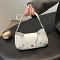 White PU underarm bag with gold twist lock and rivet strap details in a stylish look - White
