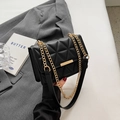 Classic black quilted crossbody bag with gold chain strap and metallic bar detail - Black