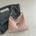 Pink pleated faux leather hobo shoulder bag with silver butterfly and chain detail - Pink