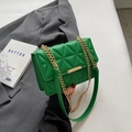 Chic vibrant green quilted crossbody bag with gold chain strap and square lock - Green