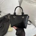 Bolso de mano minimalista en cuero PU negro con logo FASHION y correa de hombro ajustable - Negro