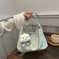 Chic mint green hobo shoulder bag with silver chain and cute white cloud charm - With Cloud Charm / Mint Green