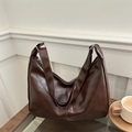 Vintage dark brown large capacity faux leather tote bag with wide shoulder strap - Coffee No Charm / Coffee (No Pendant)