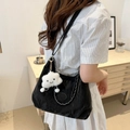 Black casual tote bag with silver chain and cute cloud charm worn by model in white - With Cloud Charm / Black