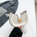 Chic white half-moon saddle bag with a gold heart buckle and adjustable shoulder strap - White