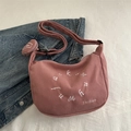 Pink corduroy tote bag with embroidery details and a matching round coin purse - Pink