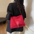 Red suede crossbody shoulder bag featuring a square minimalist design and leather strap - Burgundy