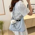 Light blue shoulder bag with silver chain, soft texture and cute plush cloud pendant - With Cloud Charm / Blue