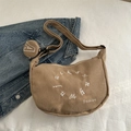 Khaki corduroy crossbody crescent bag with adjustable strap and round coin purse - Khaki