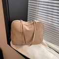 Large khaki tote bag in textured faux suede with double handles and zipper closure - Khaki