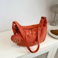 Orange corduroy crescent tote bag with letter embroidery and small round coin purse - Orange