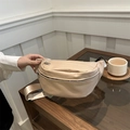 Sac banane minimaliste en similicuir beige avec double fermeture éclair style sportif - Kaki