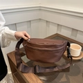 Brown faux leather crossbody chest bag for men and women with adjustable nylon strap - Coffee