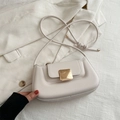 Minimalist off-white baguette crossbody bag with matte leather and golden buckle - White