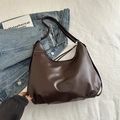 Grand sac fourre-tout marron foncé en cuir souple avec logo ovale vintage - Sans Pendentif / café