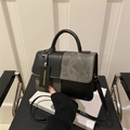 Borsa a mano alla moda in pelle nera e tessuto patchwork con tracolla rimovibile - Nero