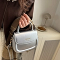 Metallic silver saddle bag with gold logo print and adjustable shoulder strap - Silver