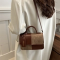 Elegante borsa a mano patchwork in pelle marrone con texture scamosciata per donna - Marrone