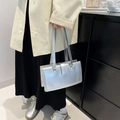 Minimalist silver mirror shoulder bag with dual thin straps and rectangular design - Silver