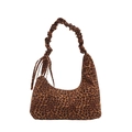Leopard-Print Canvas-Tasche mit geriffeltem Schultergurt und dekorativer Schleife - Braun