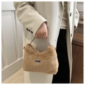 Sac à main élégant en fausse fourrure marron avec poignée en cuir et plaque sport - Café (Sans Pendentif)