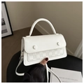 Elegant white faux leather crossbody bag with checkered texture and top handle for women - White