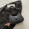 Minimalist black and grey crescent shoulder bag with a silver bow clasp for women - Black