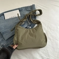 Bean green nylon crossbody bag featuring pleated scrunchie strap and bow detail - Green