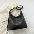 Bolso tote retro negro de gran capacidad en cuero encerado con correa ancha ajustable - Negro