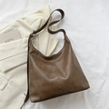 Bolso tote retro de gran capacidad en cuero sintético marrón oscuro con textura vintage - Caqui