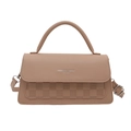 Borsa a mano vintage francese marrone chiaro con trama a scacchi in rilievo moda - Cachi