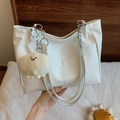 Borsa tote bianca minimalista con catena argentata e ciondolo a forma di nuvola - Bianco (Con Ciondolo in Peluche)