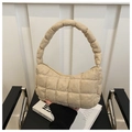 Bolso de hombro beige acolchado con asa acolchada y moderno diseño de cuadros chic - Caqui