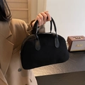 Classic black suede Boston handbag with minimalist top handles and zipper closure - Black
