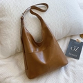 Bolso tote grande de cuero sintético marrón estilo Hobo con correa ajustable - Marrón