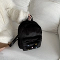 Mini black faux fur backpack with colorful polka dots and fashion embroidery detail - Black