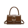 Borsa a mano retrò in pelle lucida marrone con fibbia dorata e tracolla regolabile - Marrone