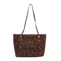Chic leopard print tote bag featuring a gold chain and leather woven shoulder strap - No Pendant / Brown