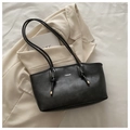 Black vintage leather tote bag with white FASHION print and golden metallic details - No Pendant / Black