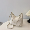 Minimalist beige soft large capacity shoulder bag with metal chain detail and texture - Beige Without Charm