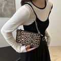 Chic crossbody bag with leopard print, silver stud edges and delicate chain strap - Brown