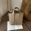 Khaki pebbled faux leather tote bag with gold rivets and detachable wide shoulder strap - Khaki