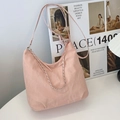 Soft light pink tote bag with silver chain and adjustable strap in a fashion layout - Pink Without Pendant